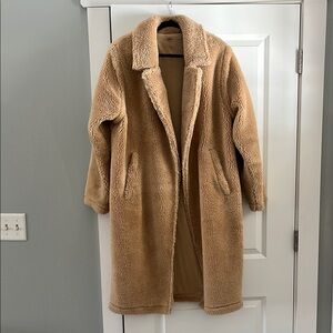 Tan Teddy Jacket with Oversized Style and Plush Material